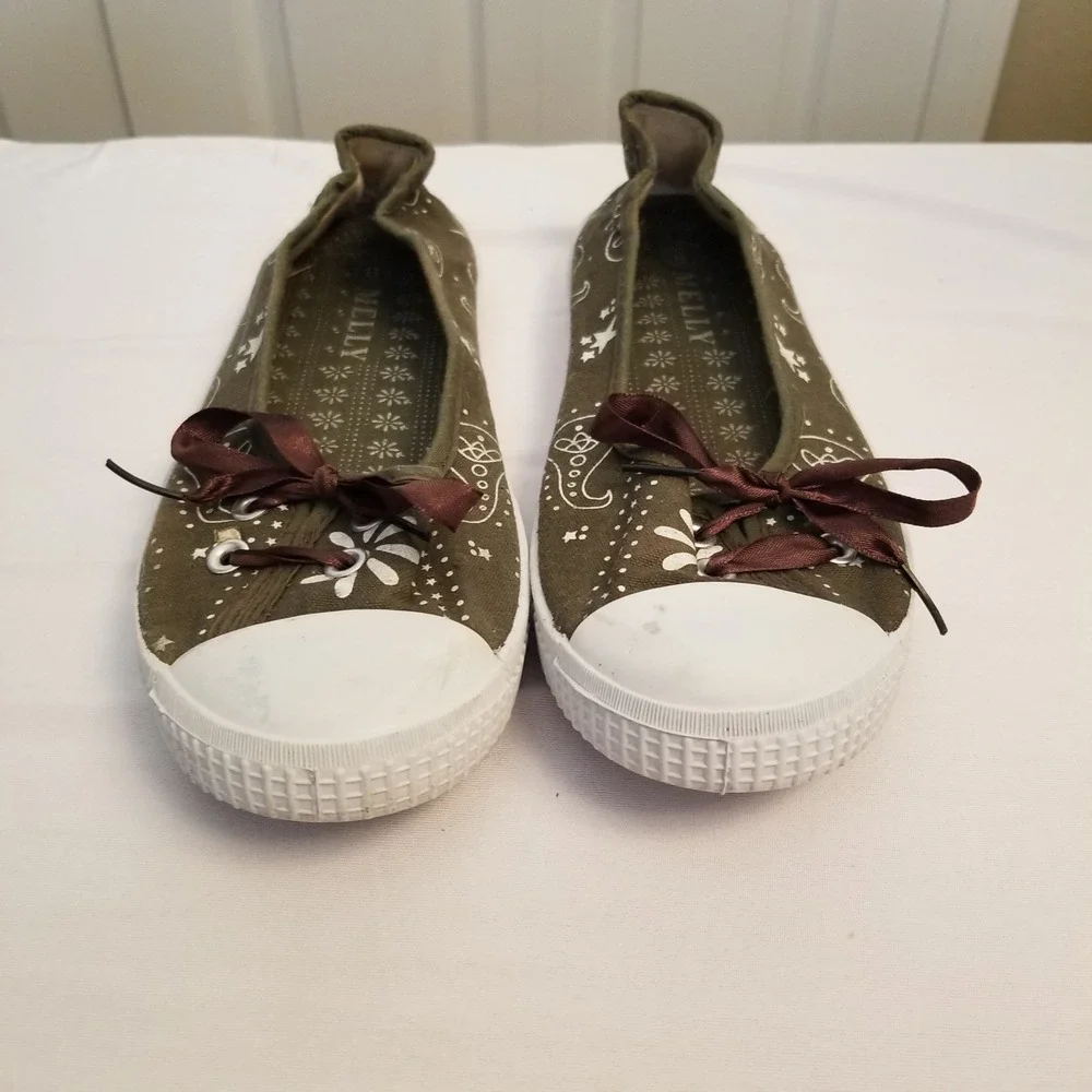Melly Women Brown Canvas Paisley Floral Slip On Flats Ribbon Bow Size 8
